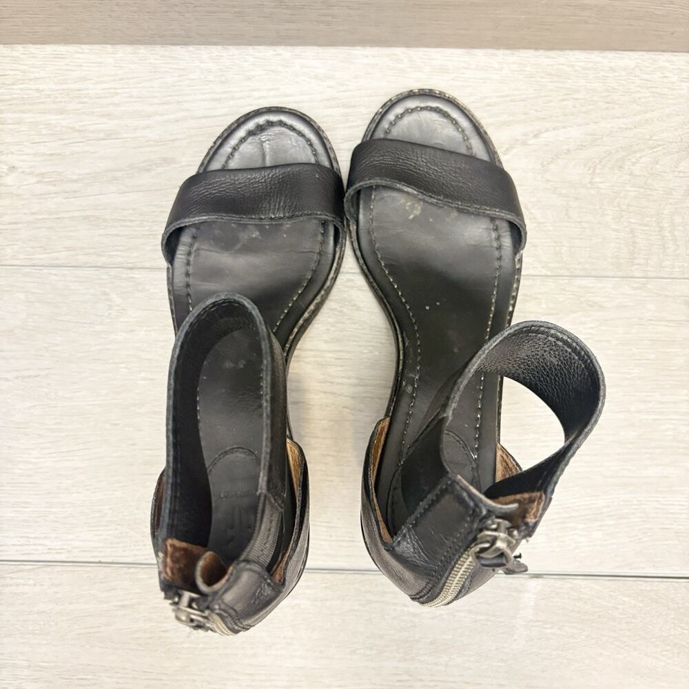 Frye Brielle Black Leather Ankle Strap Block Heel Sandals Size 6 - Picture 12 of 14